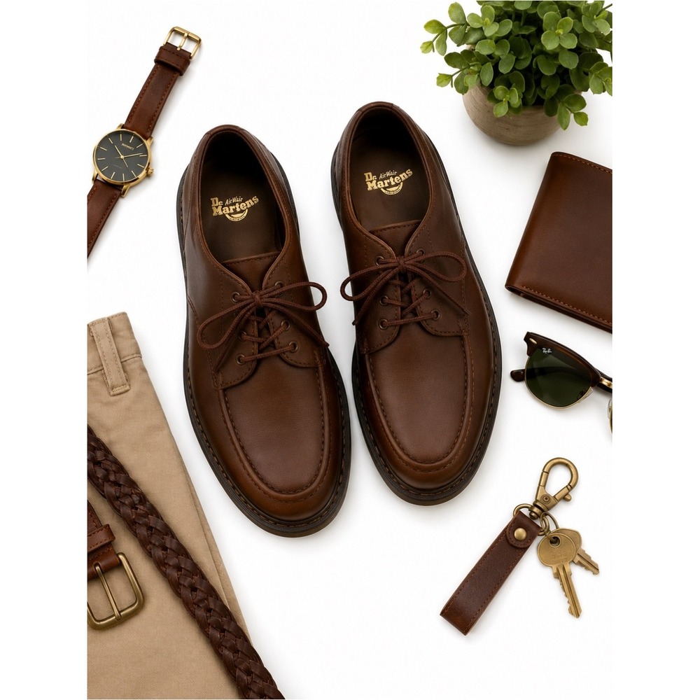 Dr Martens Brown Leather Moc Toe Oxford Shoes Men's 11 Lace Up AirWair Classic - Picture 12 of 14